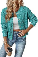 Aruba Blue Confetti Knit Button Cardigan