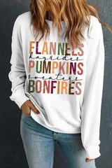 Black FLANNELS PUMPKINS BONFIRES Graphic Sweatshirt - Femstylo