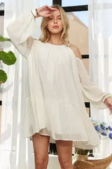 ADORA Cold Shoulder Balloon Sleeve Mini Dress - Femstylo