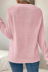 Pink Sweet Bow Drop Sleeve Round Neck Sweater - Femstylo