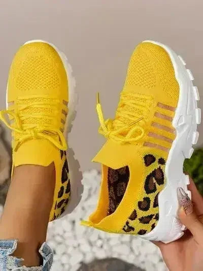 Cutout Leopard Lace Up Mesh Athletic - Femstylo