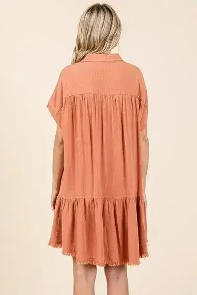 Mittoshop Linen Blend Button Down Shirt Mini Dress - Femstylo
