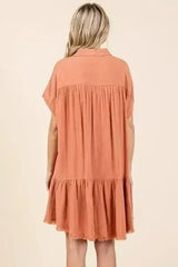 Mittoshop Linen Blend Button Down Shirt Mini Dress - Femstylo