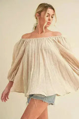Aemi + Co Off-Shoulder Balloon Sleeve Blouse - Femstylo