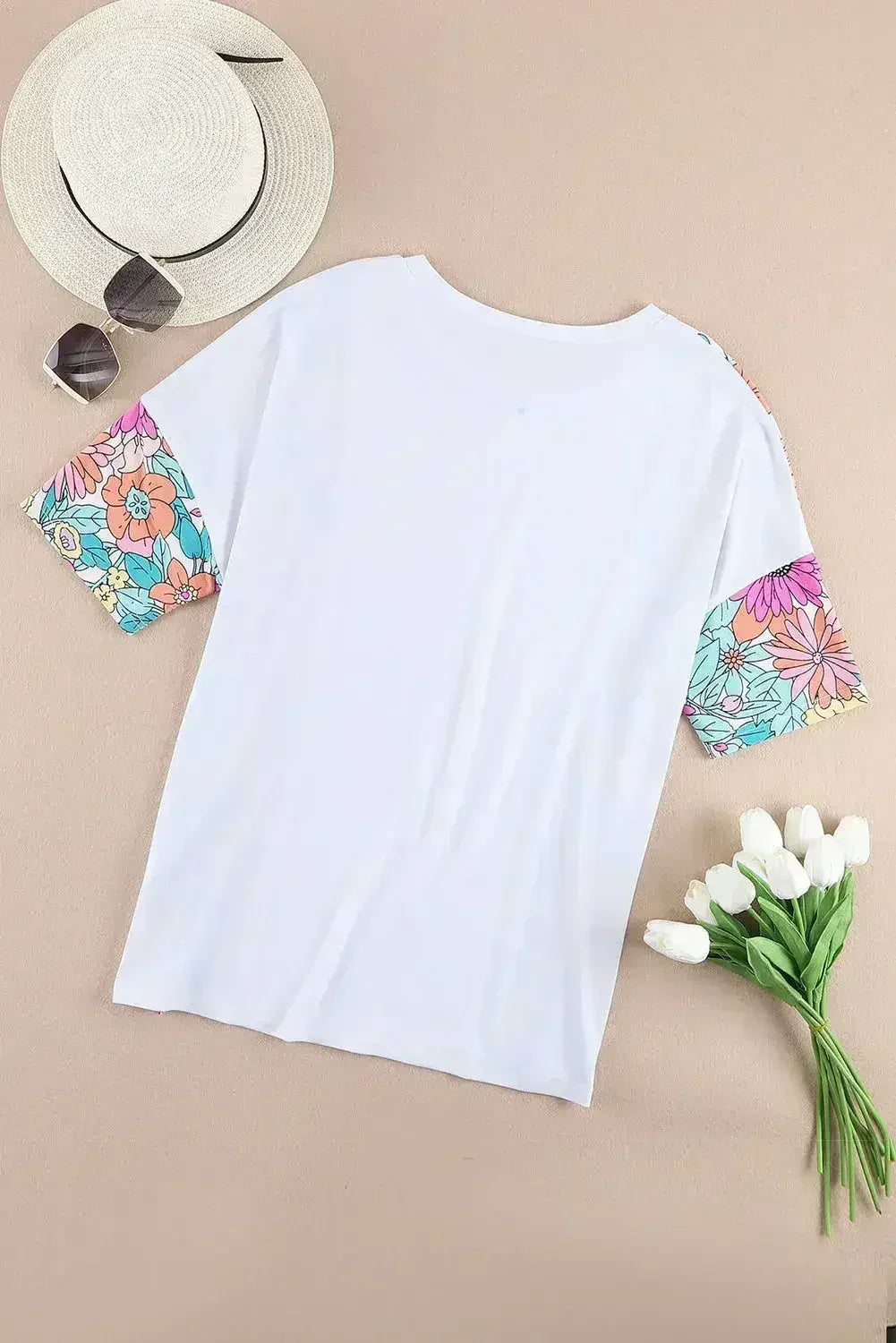 Floral Patchwork Top - Short Sleeve Summer Tee | Femstylo - Femstylo