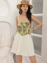 Floral Lace Up Corset Mini Cami Dress - Femstylo