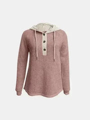 Full Size Waffle-Knit Contrast Long Sleeve Hoodie - Femstylo