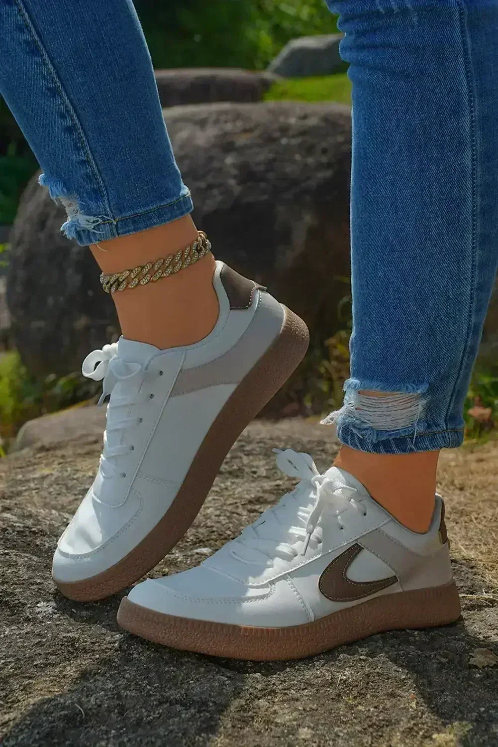 Navy Blue PU Leather Lace Up Sneakers - Femstylo