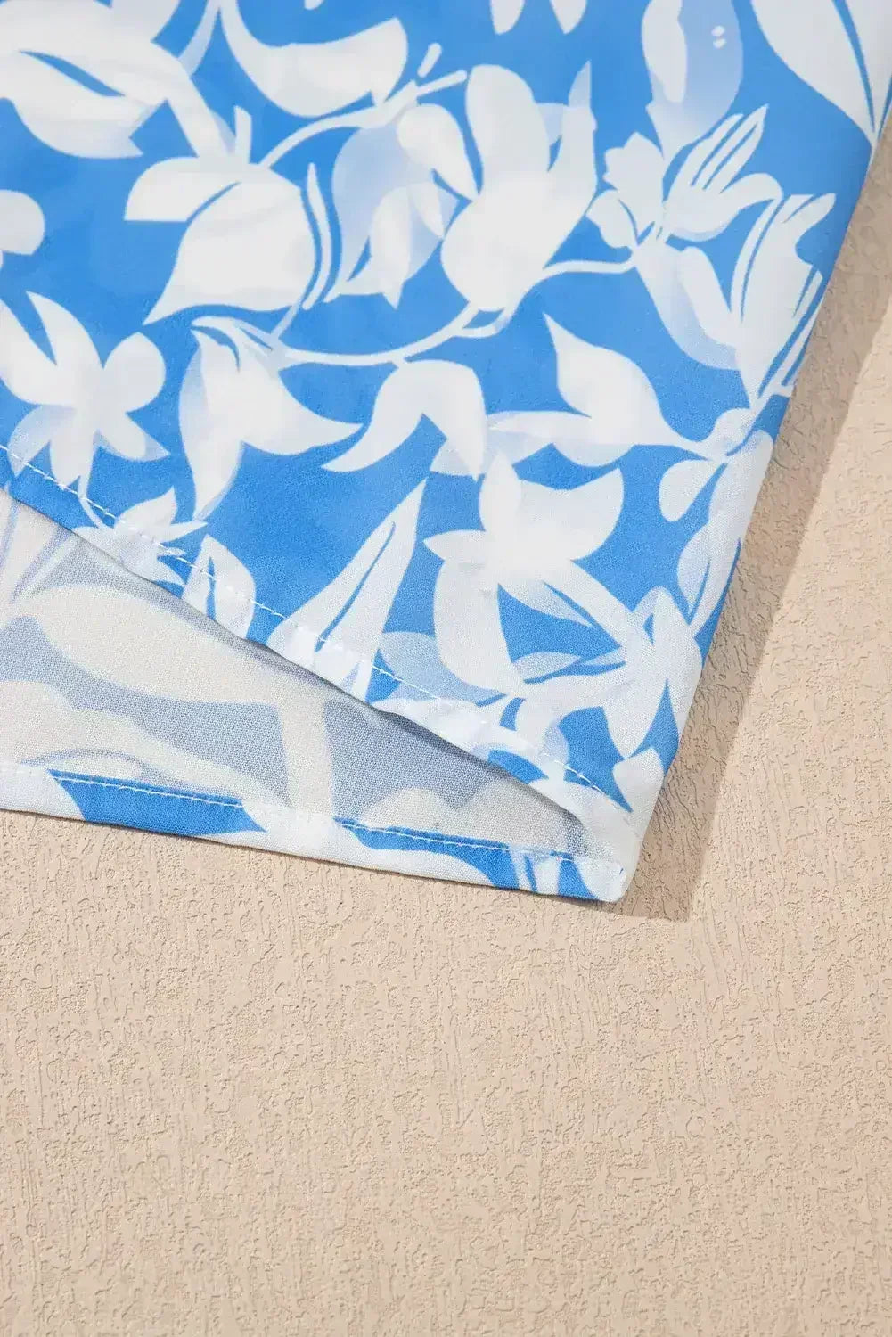 Sky Blue Floral Print Deep V Neck Puff Sleeve Flowy Dress - Femstylo