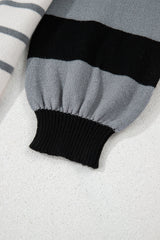 Gray Striped Colorblock Pullover Sweater
