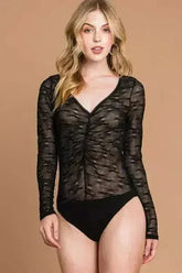 Culture Code Round Neck Mesh Perspective Bodysuit - Femstylo