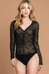 Culture Code Round Neck Mesh Perspective Bodysuit - Femstylo