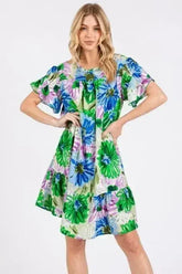Ces Femme Floral Ruffled Short Sleeve Dress - Femstylo