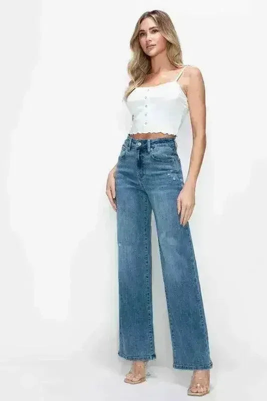 bytos Full Size High Rise Wide Leg Jeans with Pockets - Femstylo