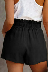 Ruffled Tied Waist Solid Shorts - Femstylo