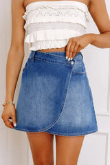 Ashleigh Blue Wrapped Crossed Waist Denim Mini Skirt - Femstylo