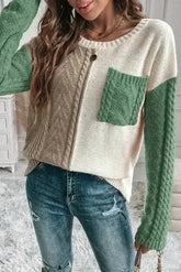 Double Take Full Size Color Block Drop Shoulder Sweater - Femstylo