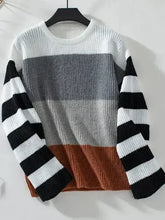 Color Block Round Neck Long Sleeve Sweater - Femstylo