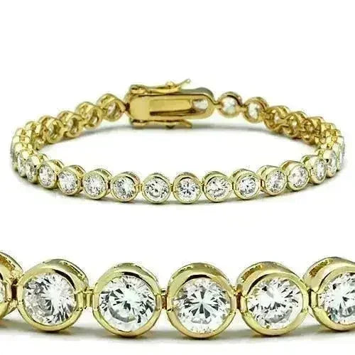 47202 - Gold Brass Bracelet with AAA Grade CZ in Clear - Femstylo