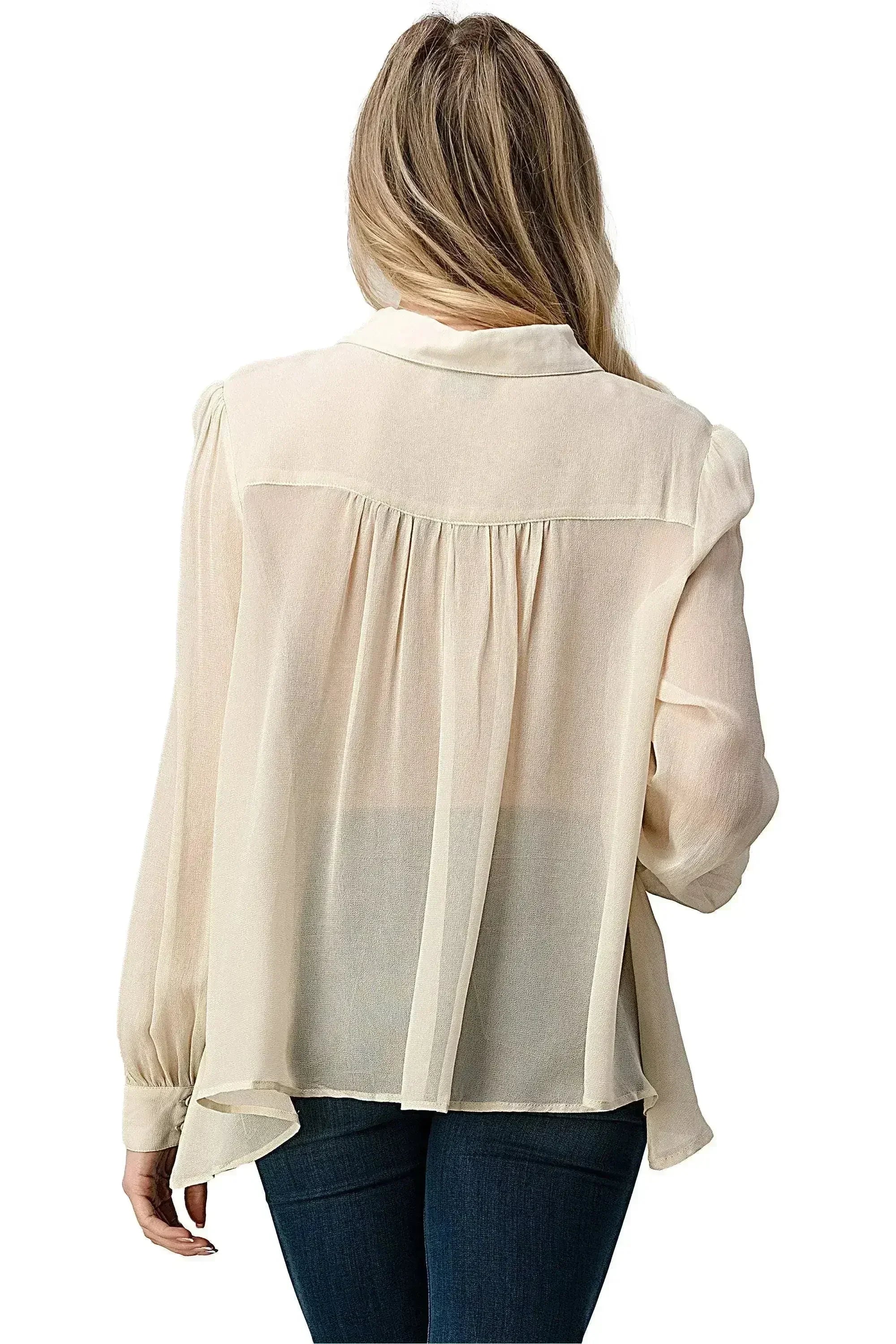 Embroidered Sheer Button-Up Blouse – Casual Elegance - Femstylo