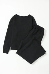 Black Ultra Loose Textured 2pcs Slouchy Outfit - Femstylo