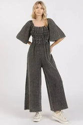 Mittoshop Mineral Wash Wide Leg Jumpsuit - Gauze Ruched Style - Femstylo