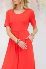 Celeste Full Size Round Neck Short Sleeve Maxi Dress with Pockets Plus - Femstylo