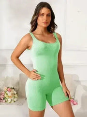 Scoop Neck Wide Strap Active Romper - Femstylo