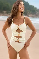 Cutout Ruched Sweetheart Neck One-Piece Swimwear - Femstylo