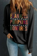 Black FLANNELS PUMPKINS BONFIRES Graphic Sweatshirt - Femstylo
