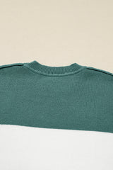 Green Colorblock Ribbed Knit Baggy Sweater