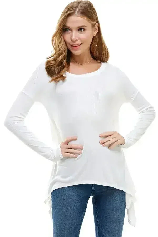 Women's Long-Sleeve Asymmetrical Hem Top - Femstylo