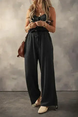 Moss Green Knotted Straps Button Textured Drawstring Jumpsuit - Femstylo