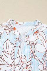 Brown Floral Print Tie Neck Long Sleeve Mini Dress