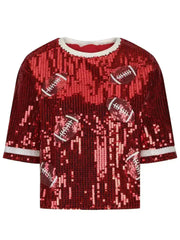 Sequin Football Top - Sparkling Half-Sleeve Blouse | Femstylo - Femstylo
