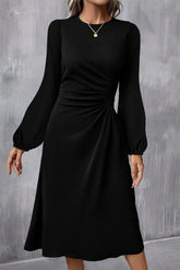 Black Plain Lantern Sleeve Midi Dress