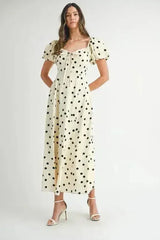 MABLE Polka Dot Puff Sleeve Midi Dress - Femstylo
