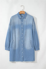 Beau Blue Washed Raw Hem Denim Shirt Dress