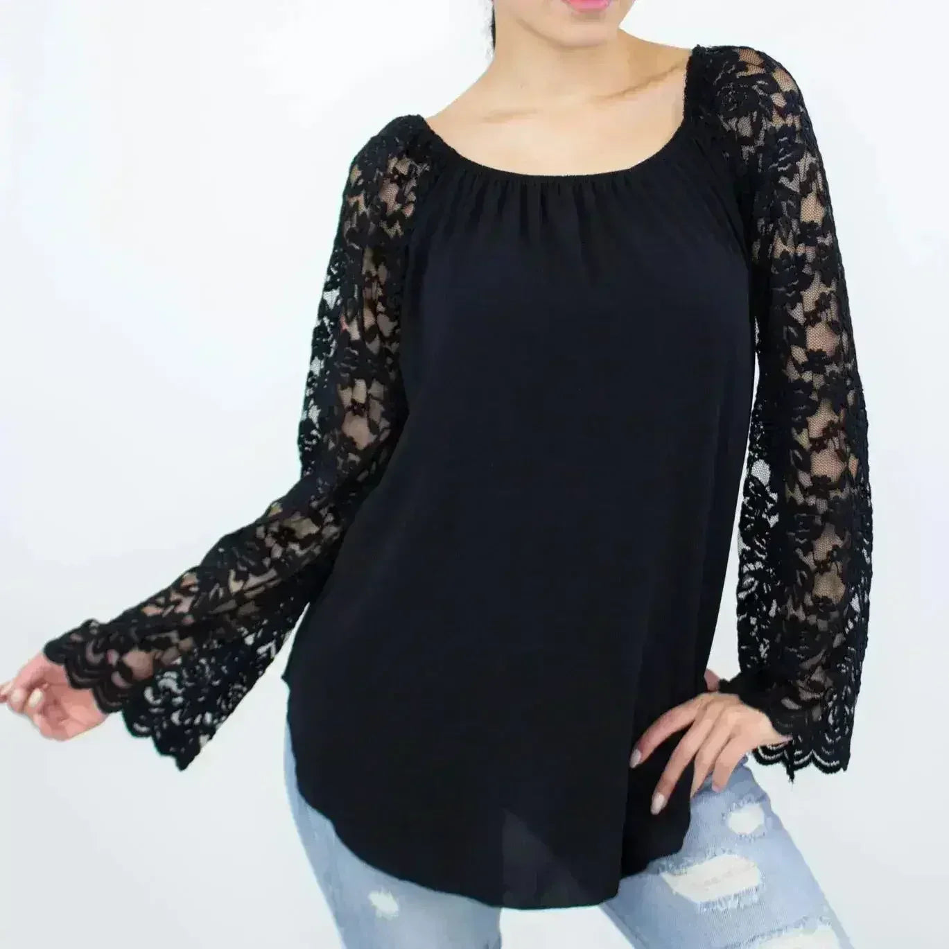 Lace Sleeve Backless Top - Black | Femstylo | Made in USA - Femstylo