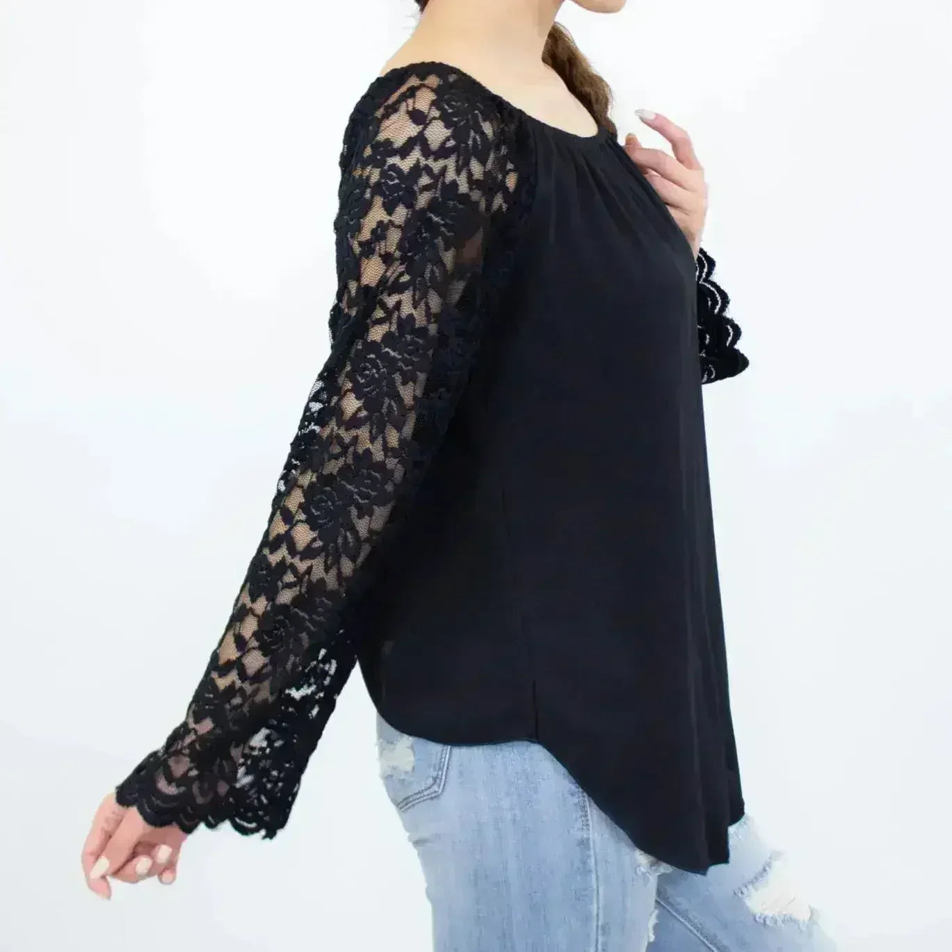 Lace Sleeve Backless Top - Black | Femstylo | Made in USA - Femstylo