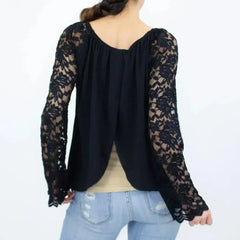 Lace Sleeve Backless Top - Black | Femstylo | Made in USA - Femstylo