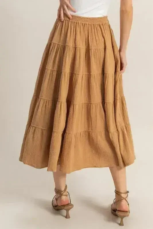 HYFVE Double Gauze Tiered Midi Skirt with Pockets - Femstylo