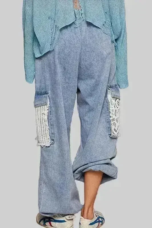 POL Crochet Patch Distressed Washed Jeans - Femstylo