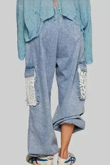 POL Crochet Patch Distressed Washed Jeans - Femstylo