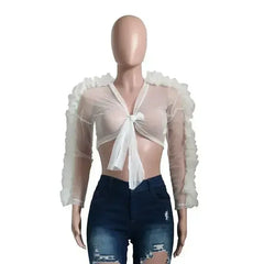 Black gothic style woven crop top women Sexy transparent club - Femstylo