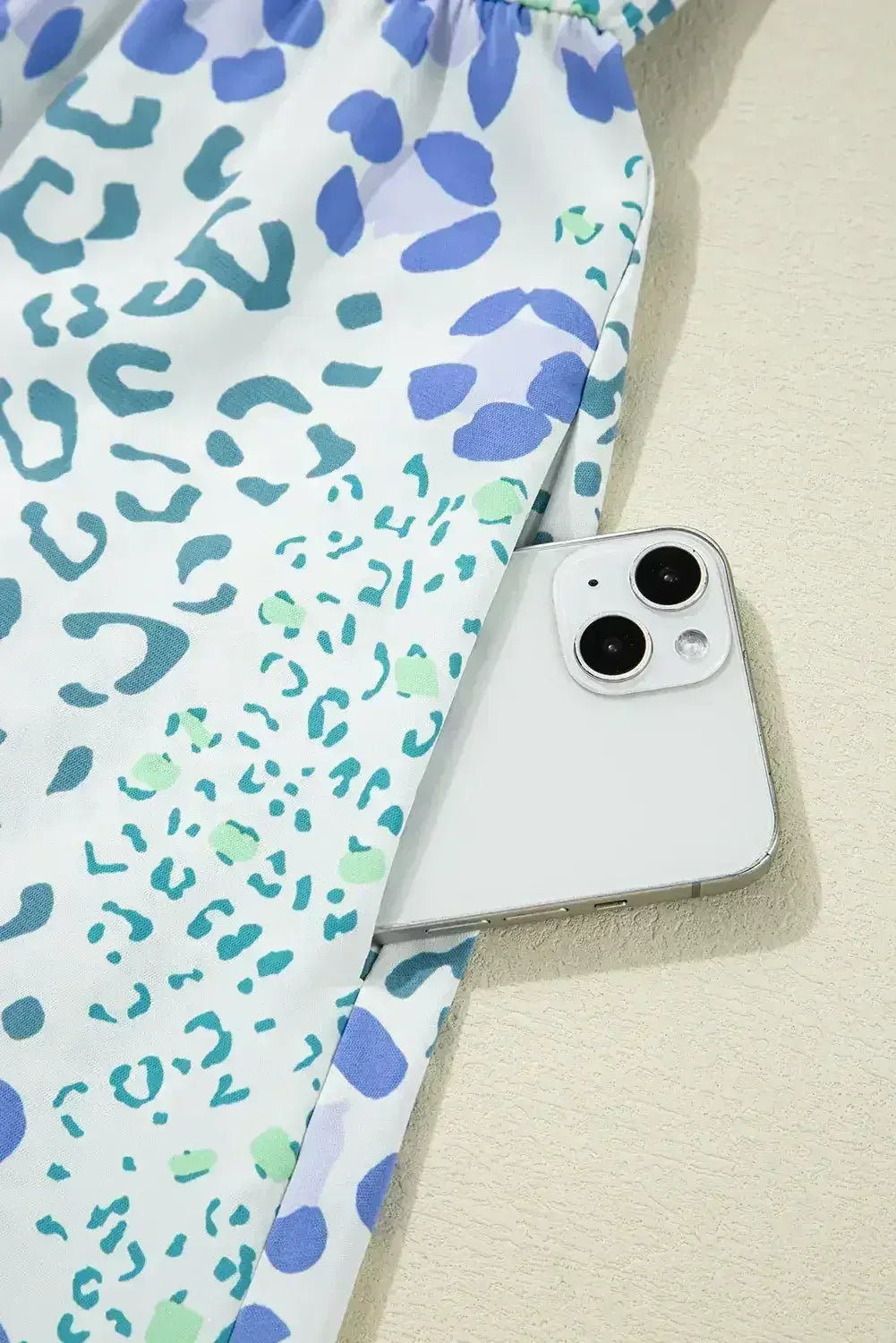 Sky Blue Leopard Bow Front Puff Sleeve Mini Dress - Femstylo