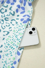 Sky Blue Leopard Bow Front Puff Sleeve Mini Dress - Femstylo