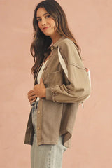 Goat Mineral Wash Textured Patchwork Loose Fit Shacket