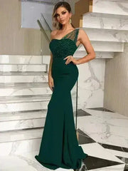 Rhinestone One-Shoulder Formal Dress – Elegant Evening Gown - Femstylo