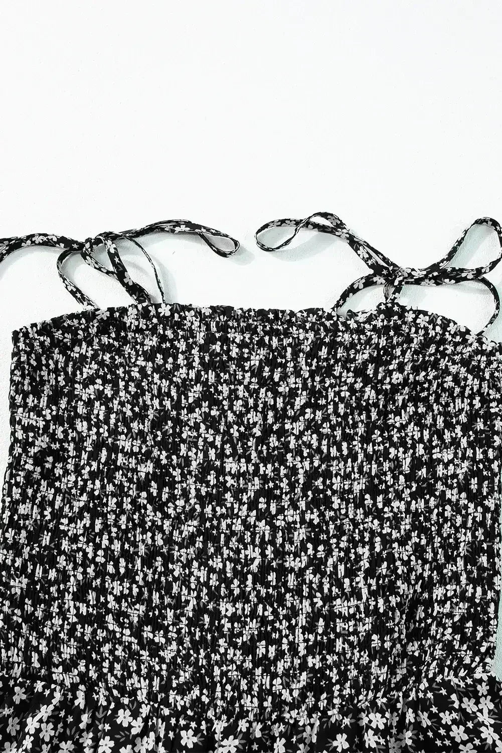 Dusk Blue Floral Print Spaghetti Straps Smocked Wide Leg Jumpsuit - Femstylo